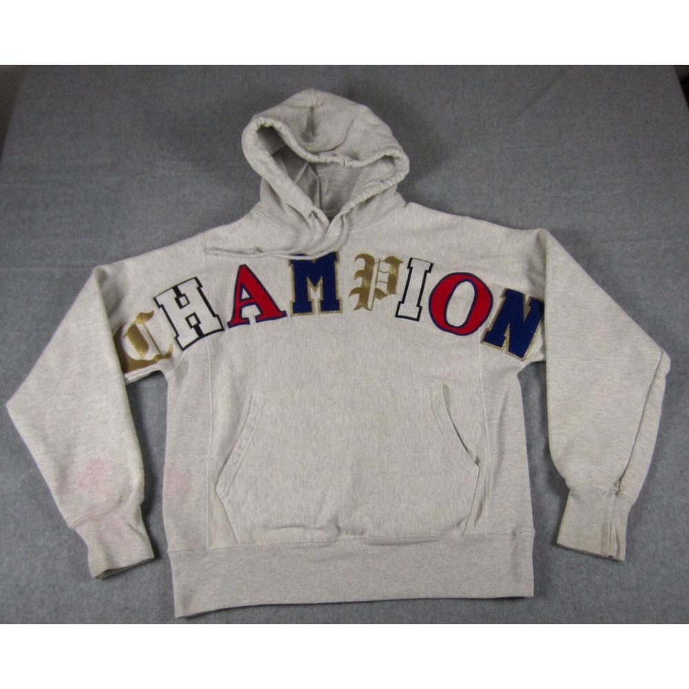 VTG Champion Reverse Weave Hoodie Sweatshirt Mens Small Gray Spell Out‎ Logo